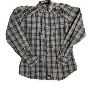 Rock 47 Wrangler Mens Western Shirt Black Embroidered Pearl Snap M